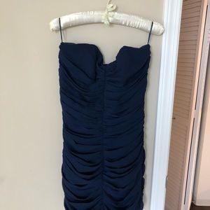 Topshop strapless draped navy tulle dress